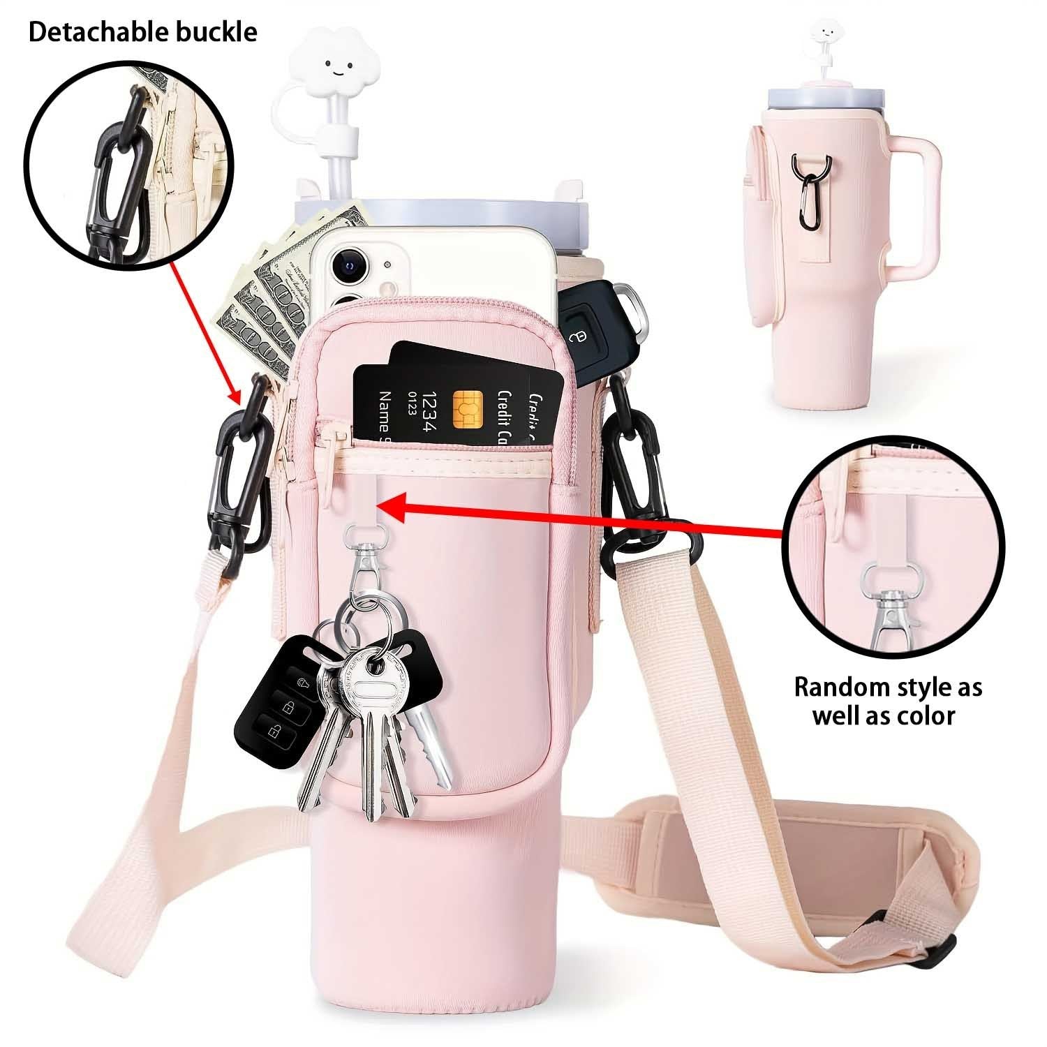 40oz Thermos Cup Holder Submersible Water Bottle Carrying Bag Handle Car Insulation Letter Mug Cover, Tumbler Chloroprene Rubber Water Bottle, Sports Mountaineering Cup Cover, Suitable for 5 Occasions, School, Outdoor, Climbi